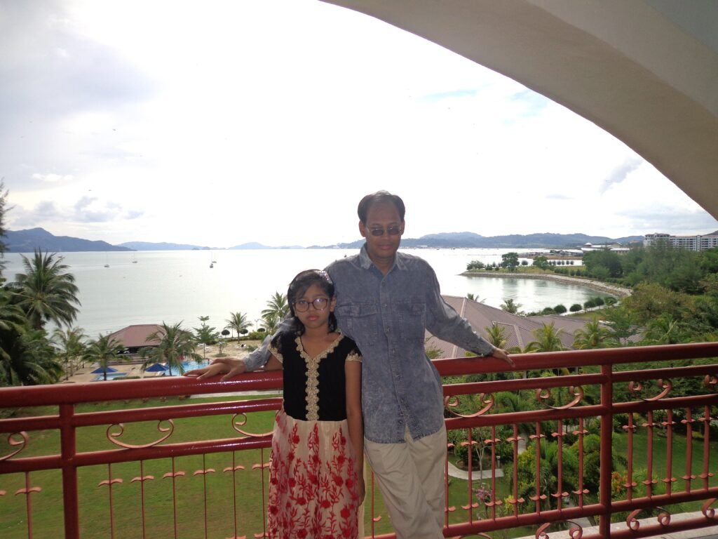 Front view of a quiet sea from the balcony of a resort in Langkawi